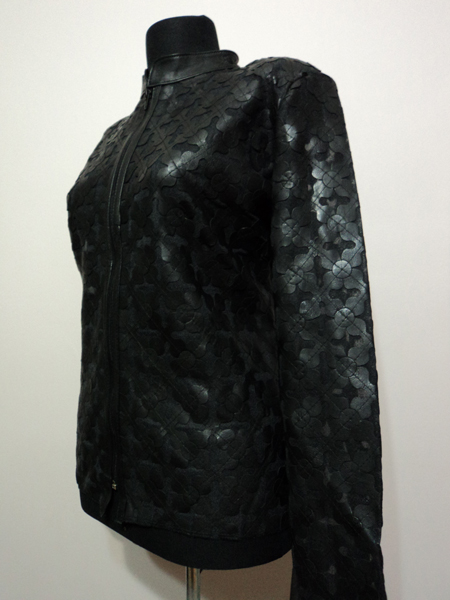 Plus Size Black Leather Leaf Jacket Women Design Genuine Short Zip Up Light Lightweight