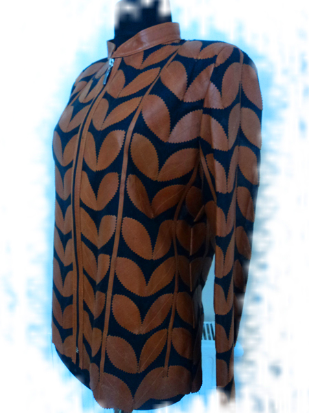 Plus Size Brown Leather Leaf Jacket Women Design Genuine Short Zip Up Light Lightweight