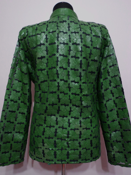 Plus Size Green Leather Leaf Jacket for Women Design 06 Genuine Short Zip Up Light Lightweight