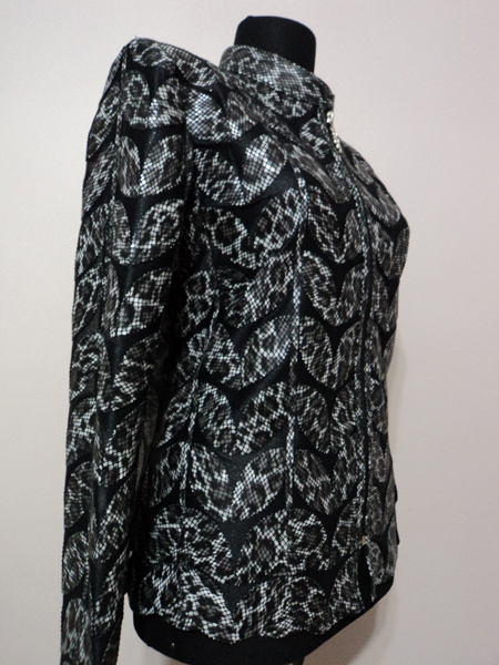 Plus Size Black Leopard Pattern Leather Leaf Jacket for Women