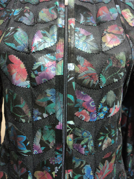 Plus Size Flower Pattern Black Leather Leaf Jacket for Women