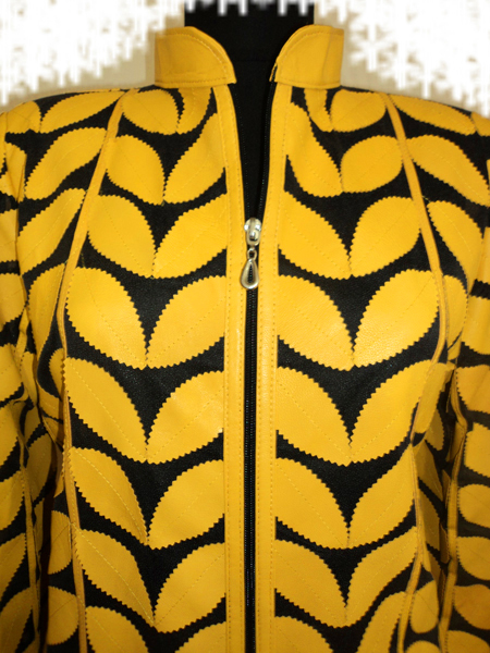 Plus Size Yellow Leather Leaf Jacket for Women